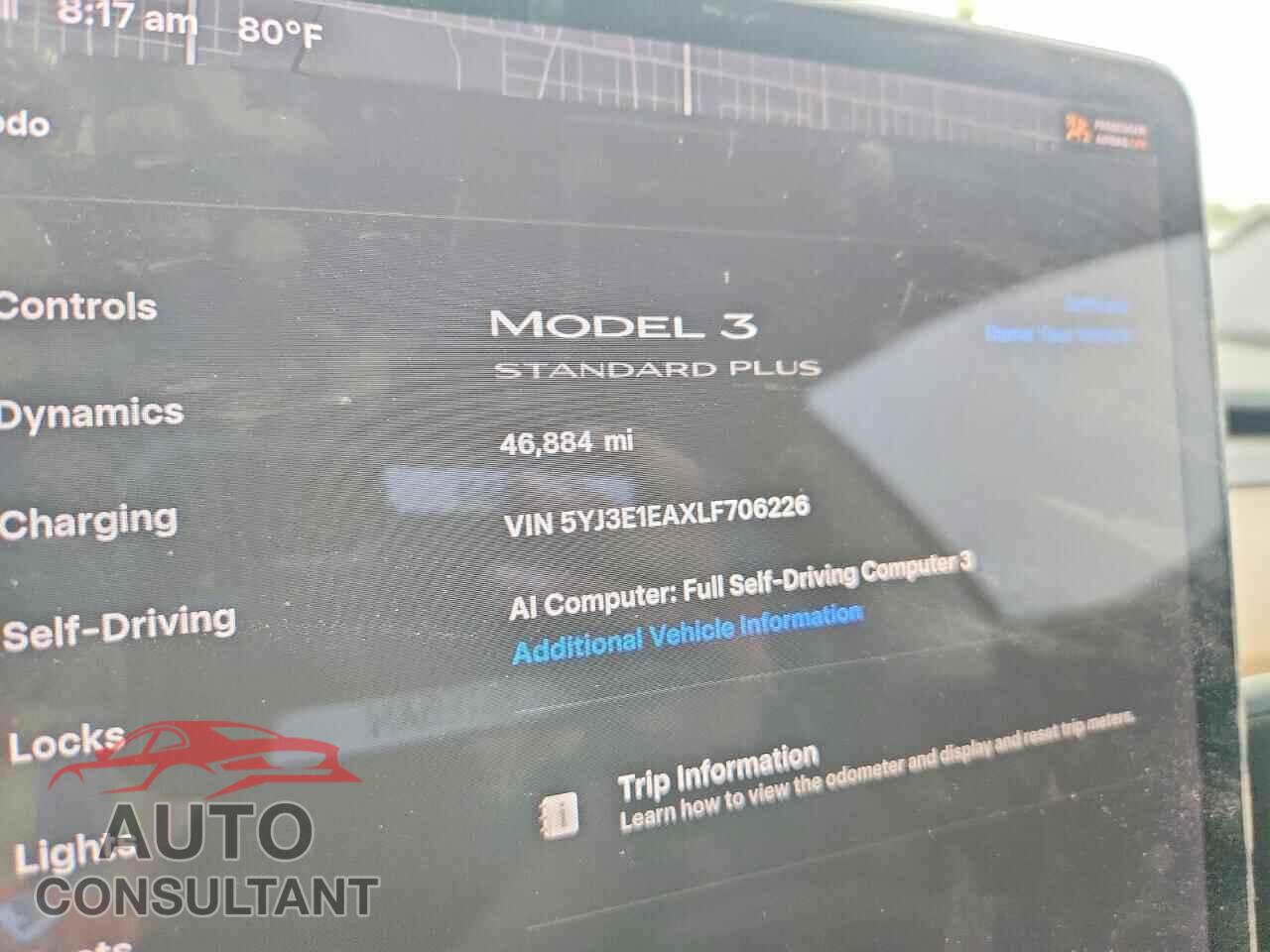 TESLA MODEL 3 2020 - 5YJ3E1EAXLF706226