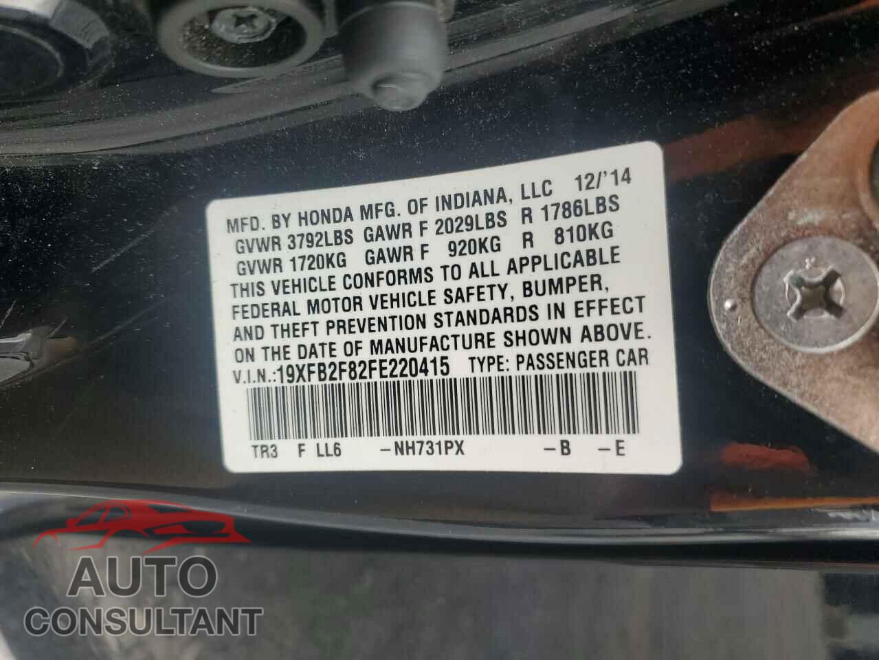 HONDA CIVIC 2015 - 19XFB2F82FE220415