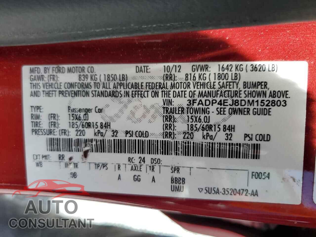 FORD FIESTA 2013 - 3FADP4EJ8DM152803