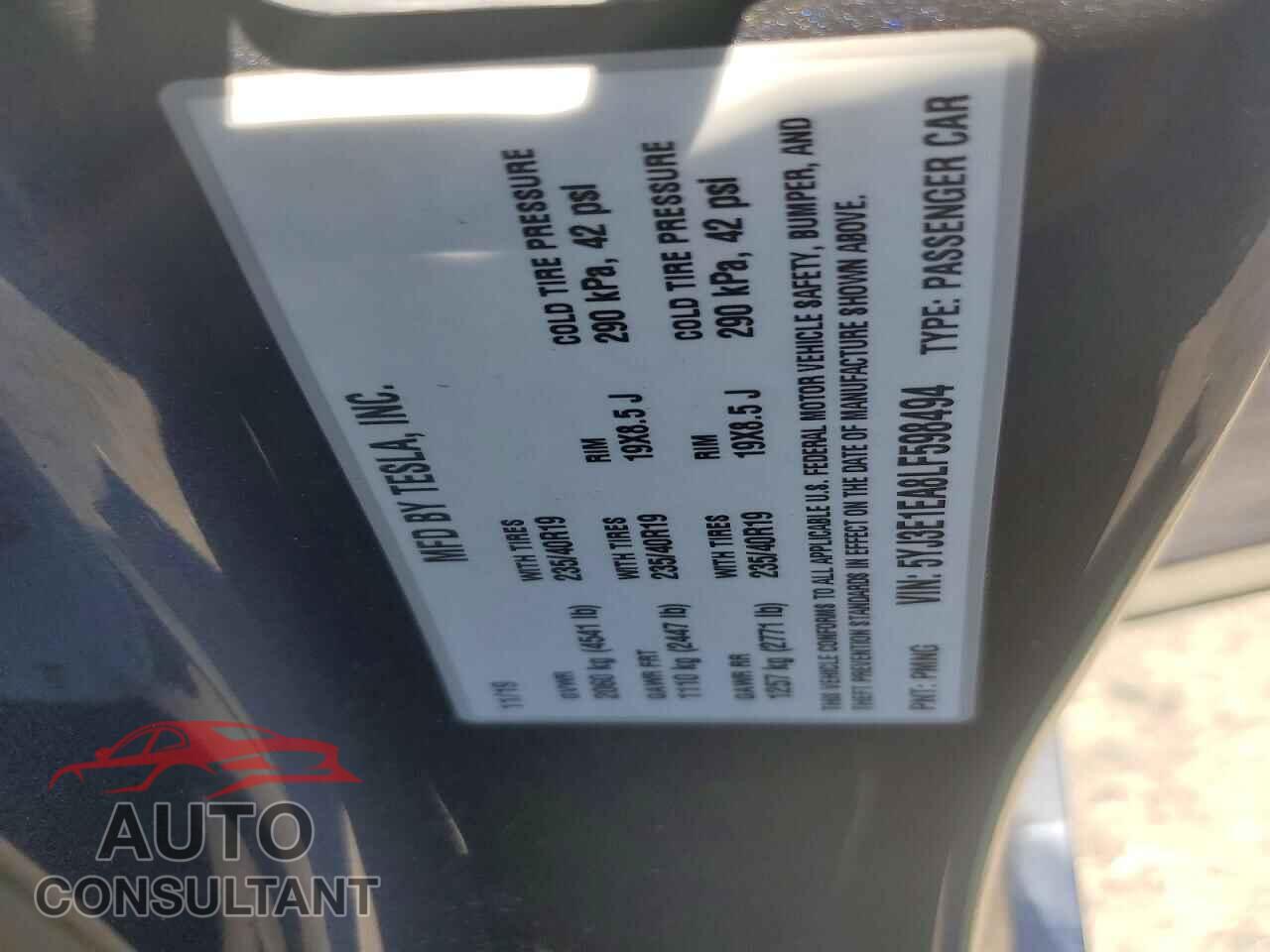 TESLA MODEL 3 2020 - 5YJ3E1EA8LF598494