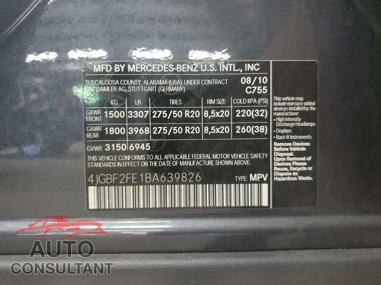 MERCEDES-BENZ GL-CLASS 2011 - 4JGBF2FE1BA639826