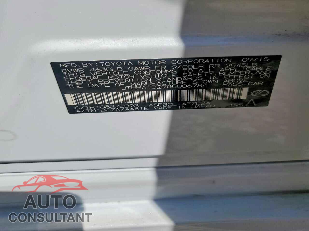 LEXUS IS 2016 - JTHBA1D27G5006784