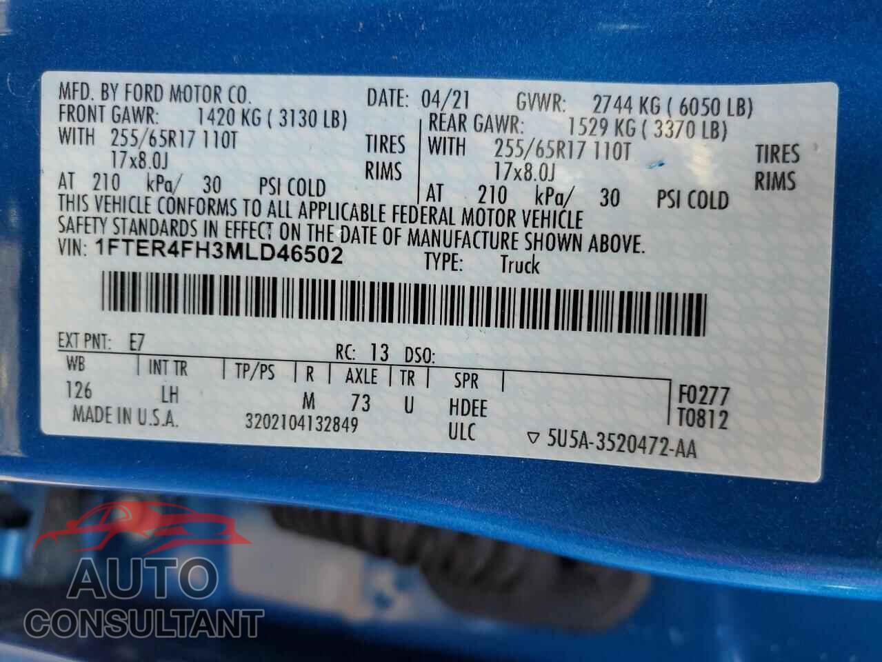 FORD RANGER 2021 - 1FTER4FH3MLD46502