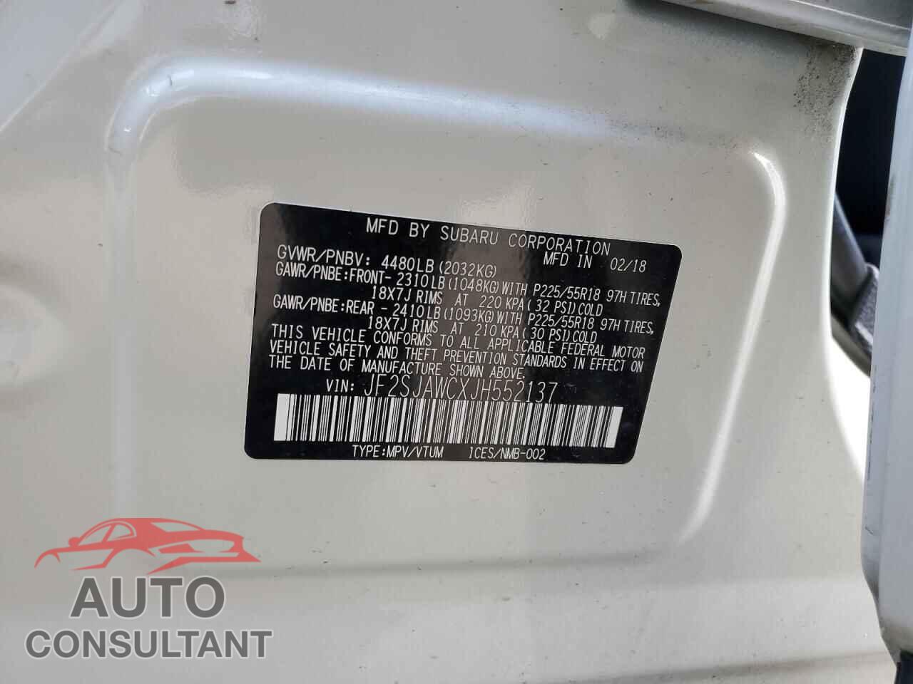 SUBARU FORESTER 2018 - JF2SJAWCXJH552137