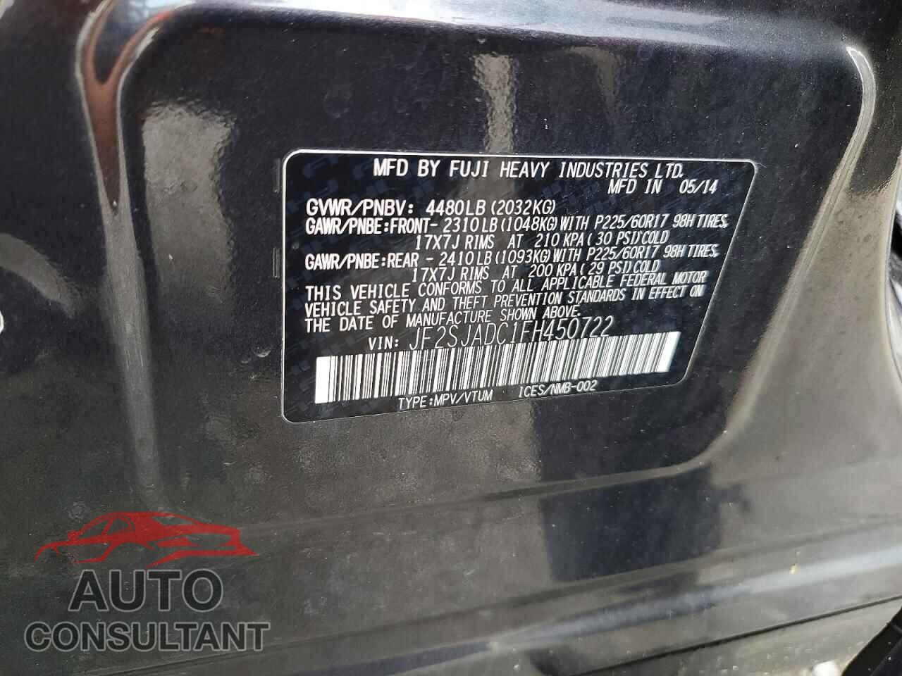 SUBARU FORESTER 2015 - JF2SJADC1FH450722