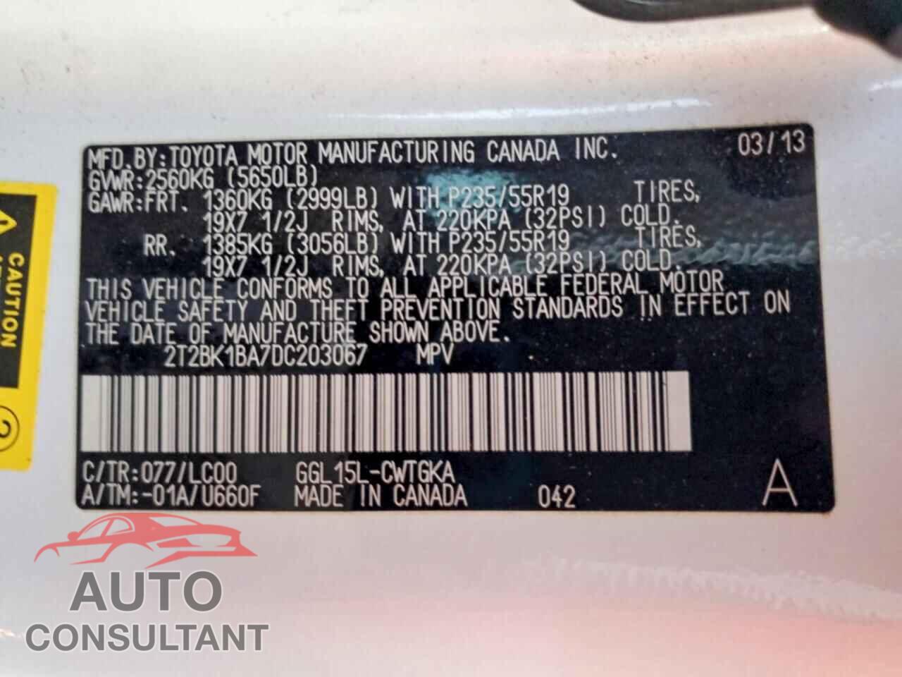 LEXUS RX350 2013 - 2T2BK1BA7DC203067