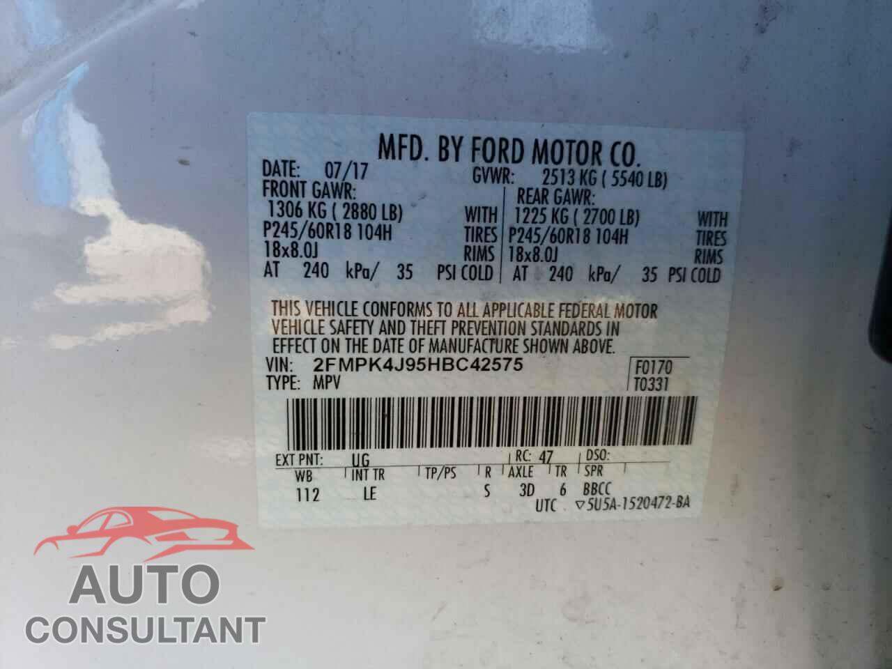 FORD EDGE 2017 - 2FMPK4J95HBC42575
