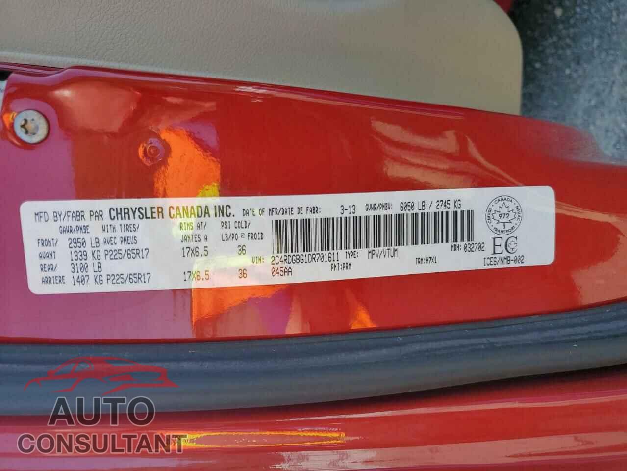 DODGE CARAVAN 2013 - 2C4RDGBG1DR701611