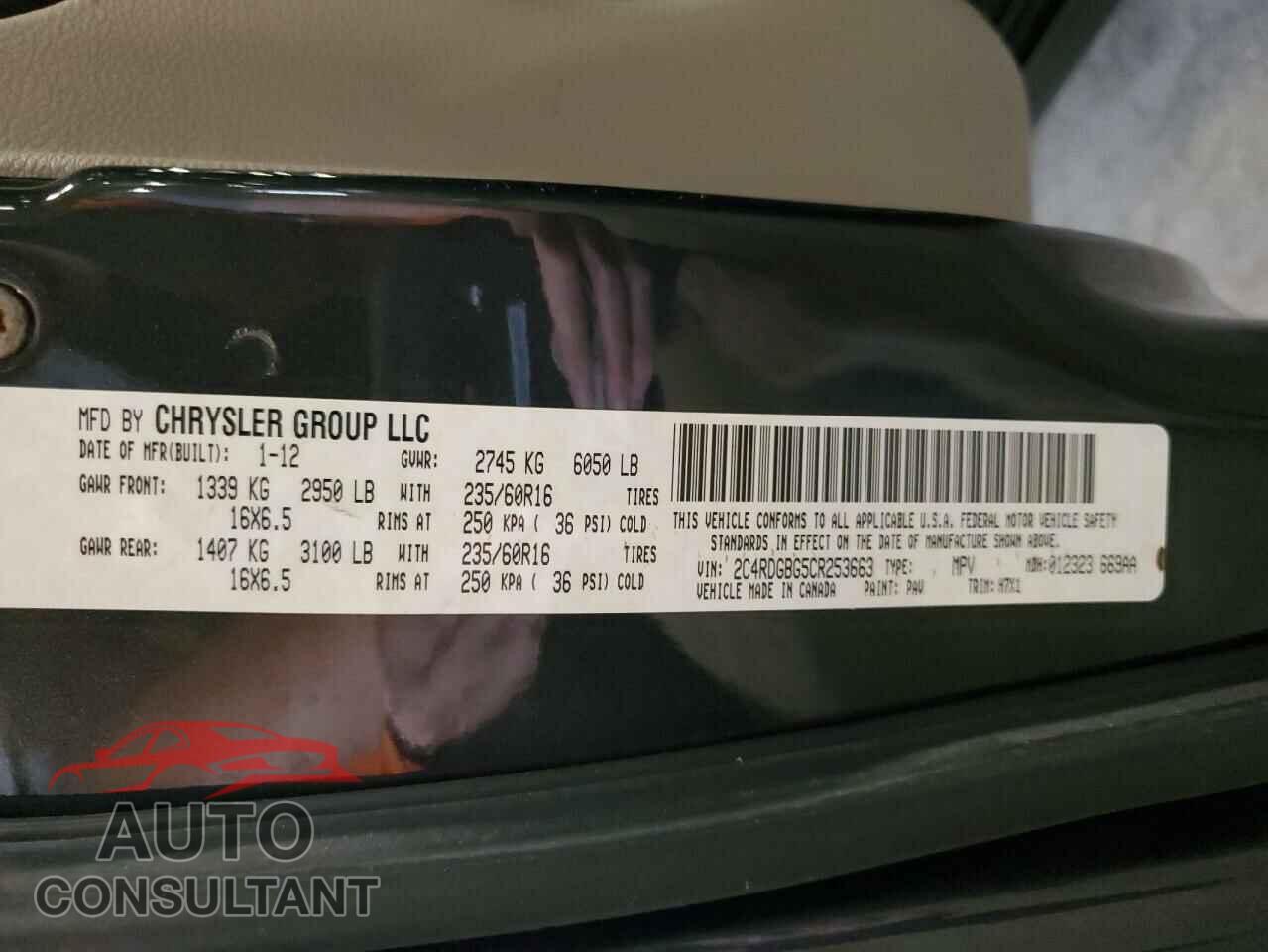 DODGE CARAVAN 2012 - 2C4RDGBG5CR253663