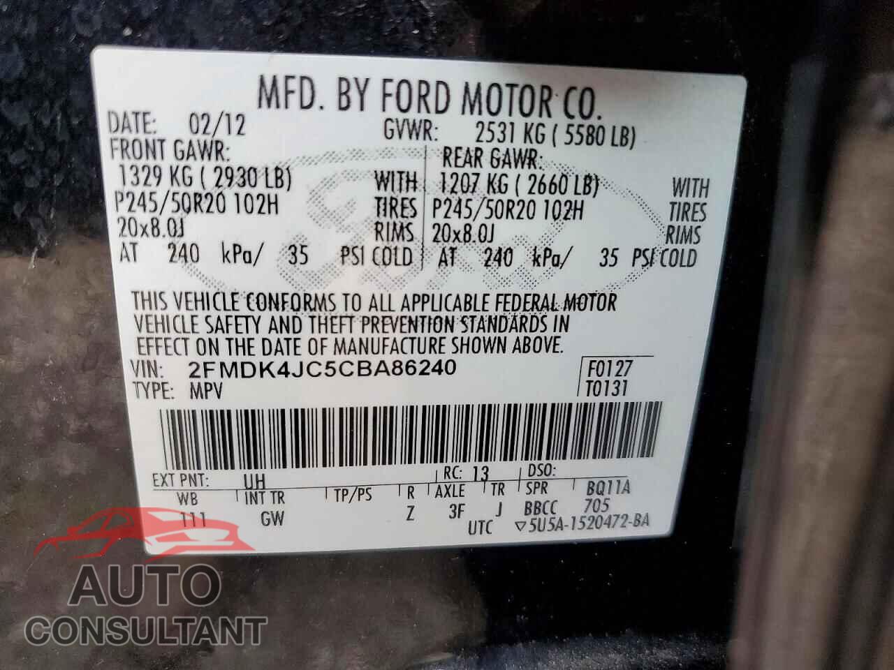 FORD EDGE 2012 - 2FMDK4JC5CBA86240