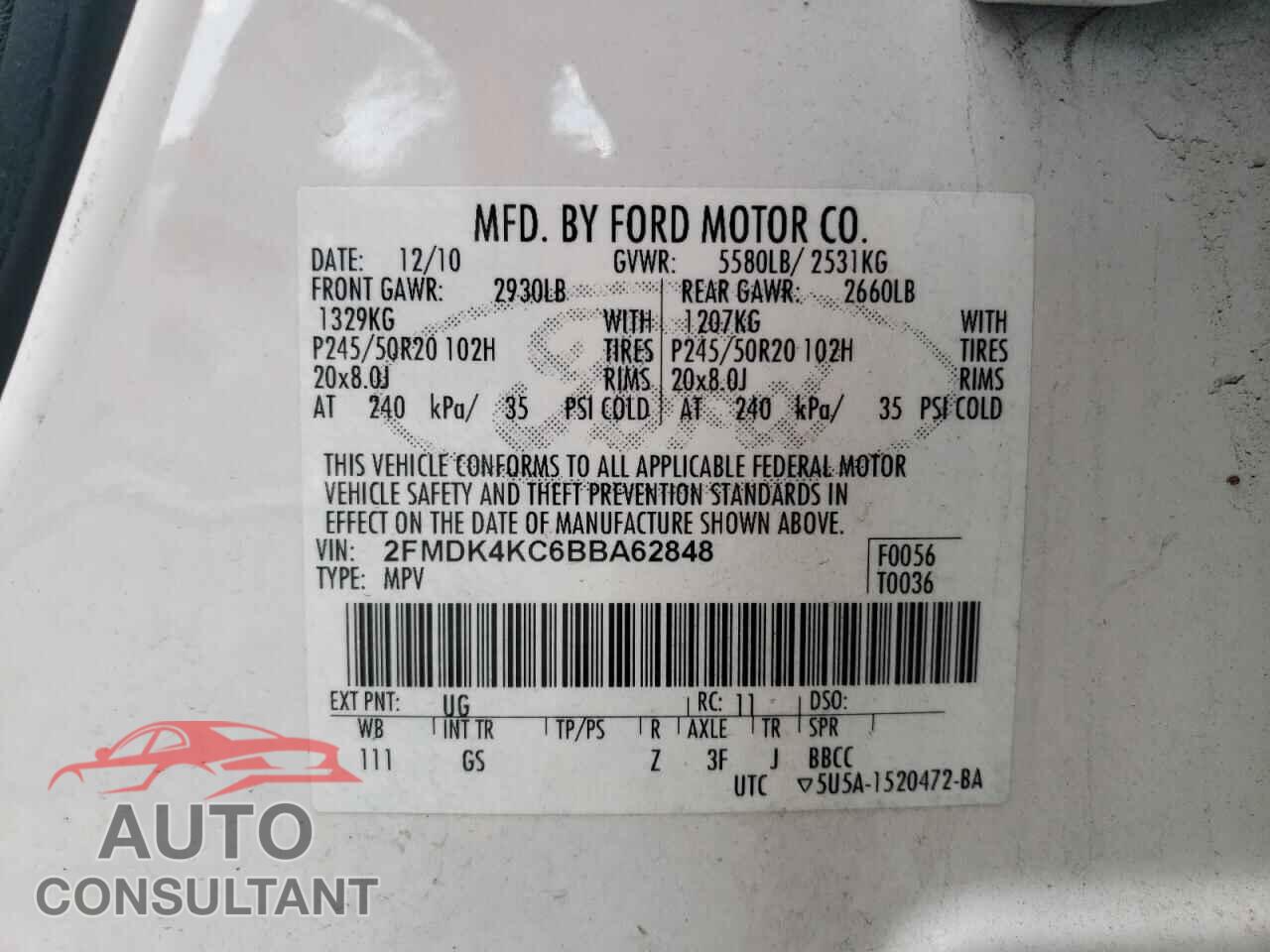 FORD EDGE 2011 - 2FMDK4KC6BBA62848