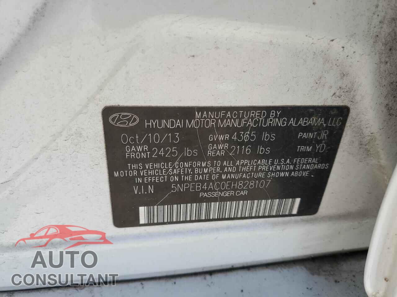 HYUNDAI SONATA 2014 - 5NPEB4AC0EH828107