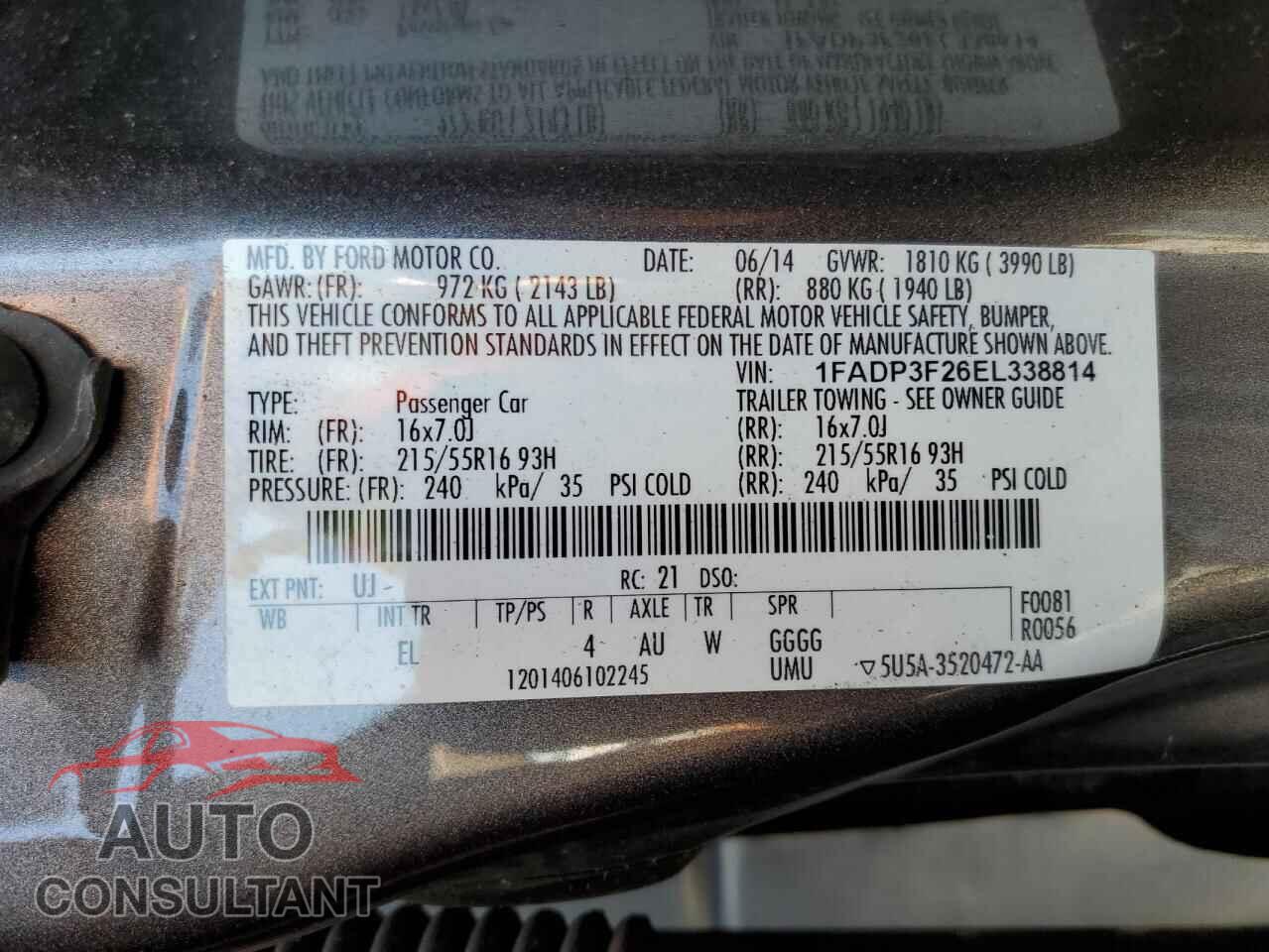 FORD FOCUS 2014 - 1FADP3F26EL338814