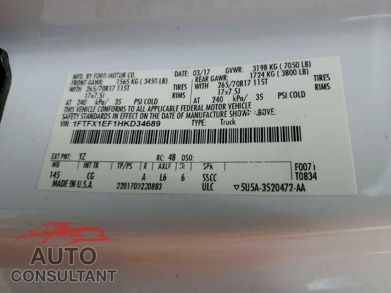 FORD F-150 2017 - 1FTFX1EF1HKD34689