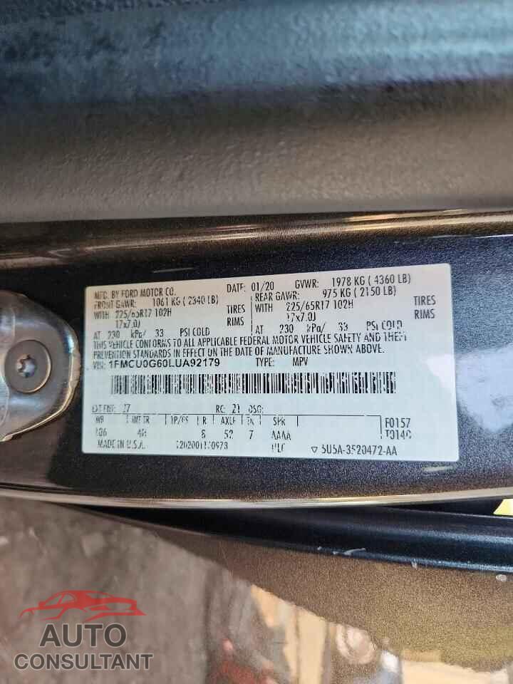 FORD ESCAPE 2020 - 1FMCU0G60LUA92179