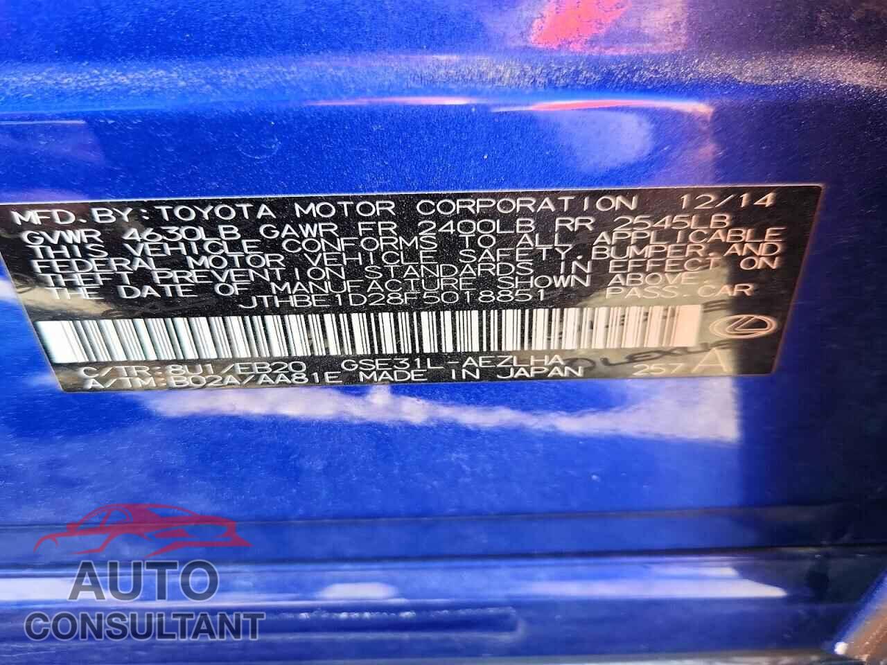 LEXUS IS 2015 - JTHBE1D28F5018851