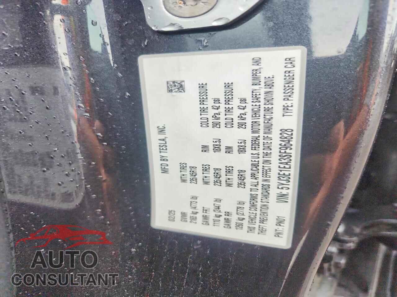 TESLA MODEL 3 2025 - 5YJ3E1EA3SF964828