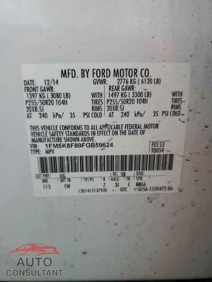 FORD EXPLORER 2015 - 1FM5K8F89FGB59624