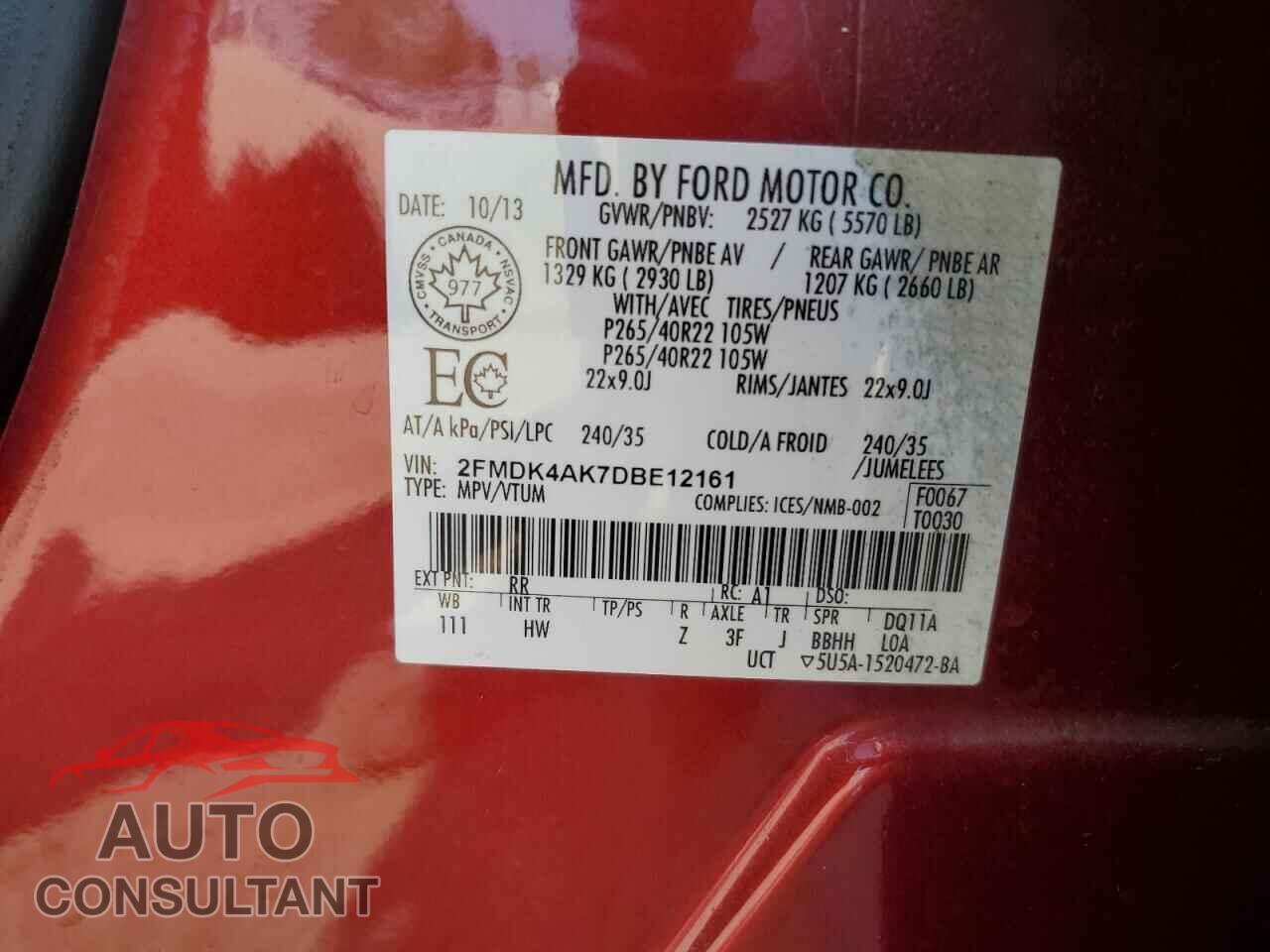 FORD EDGE 2013 - 2FMDK4AK7DBE12161
