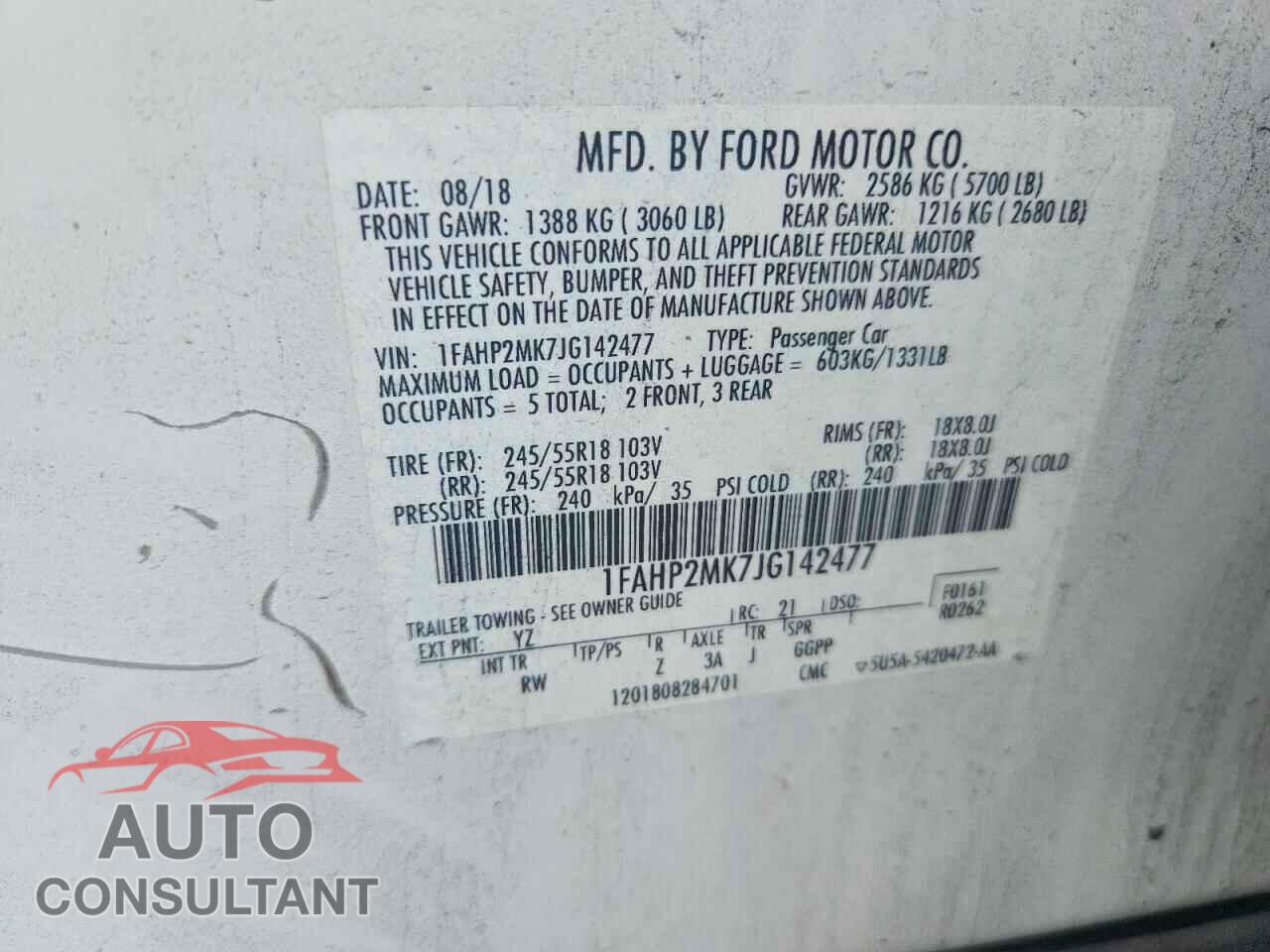 FORD TAURUS 2018 - 1FAHP2MK7JG142477