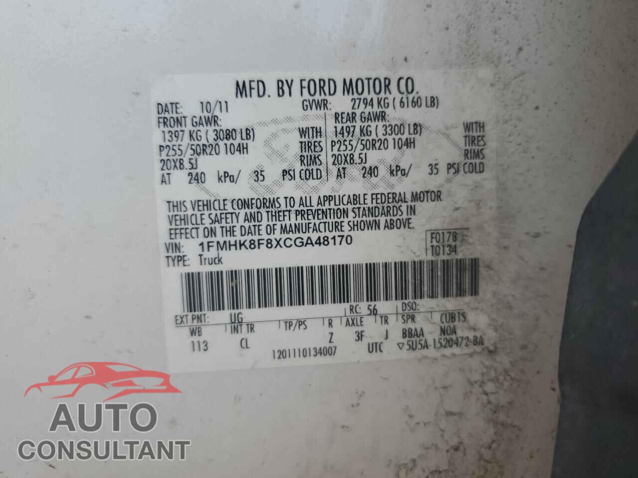 FORD EXPLORER 2012 - 1FMHK8F8XCGA48170