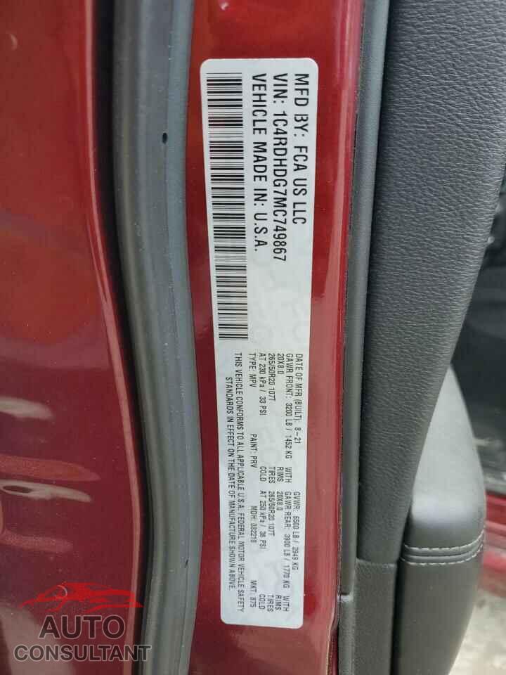 DODGE DURANGO 2021 - 1C4RDHDG7MC749867