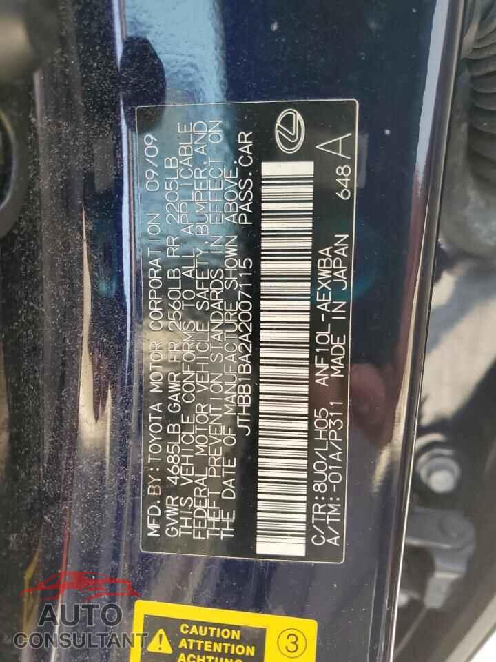 LEXUS HS 2010 - JTHBB1BA2A2007115