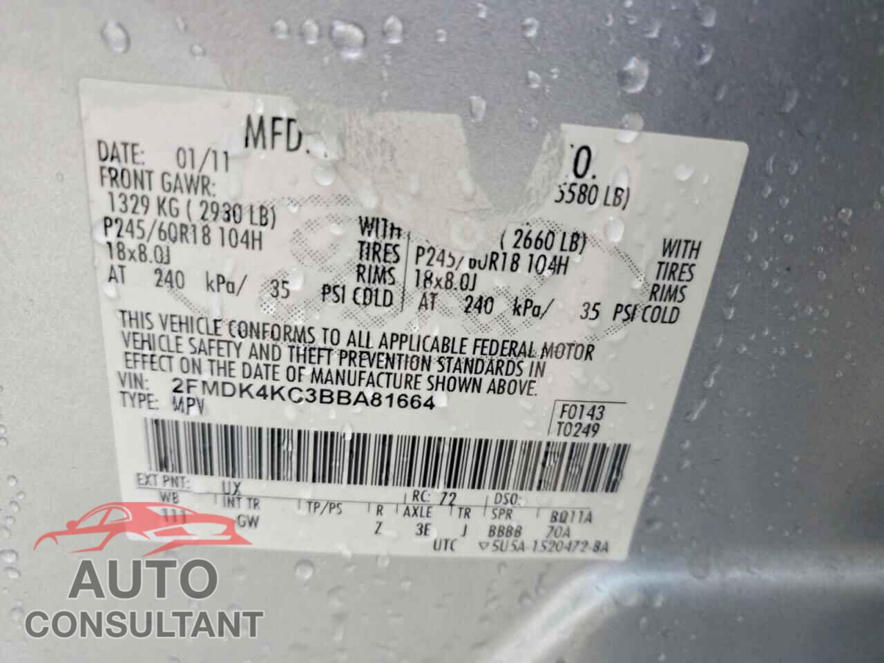 FORD EDGE 2011 - 2FMDK4KC3BBA81664