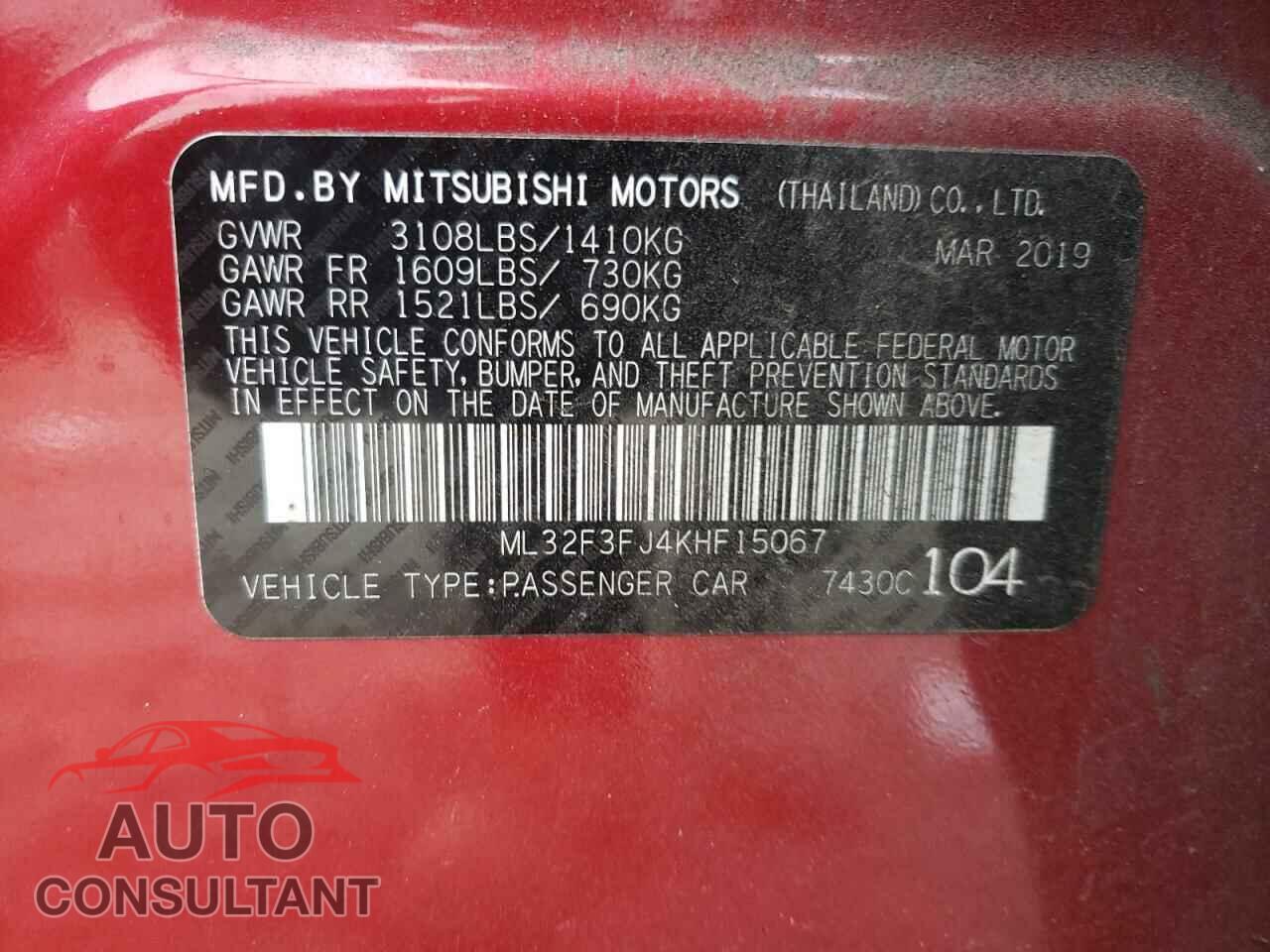 MITSUBISHI MIRAGE 2019 - ML32F3FJ4KHF15067