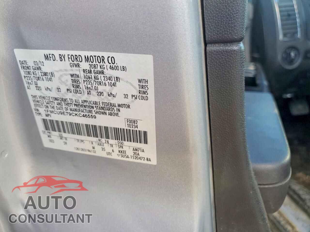 FORD ESCAPE 2012 - 1FMCU9E79CKC46559