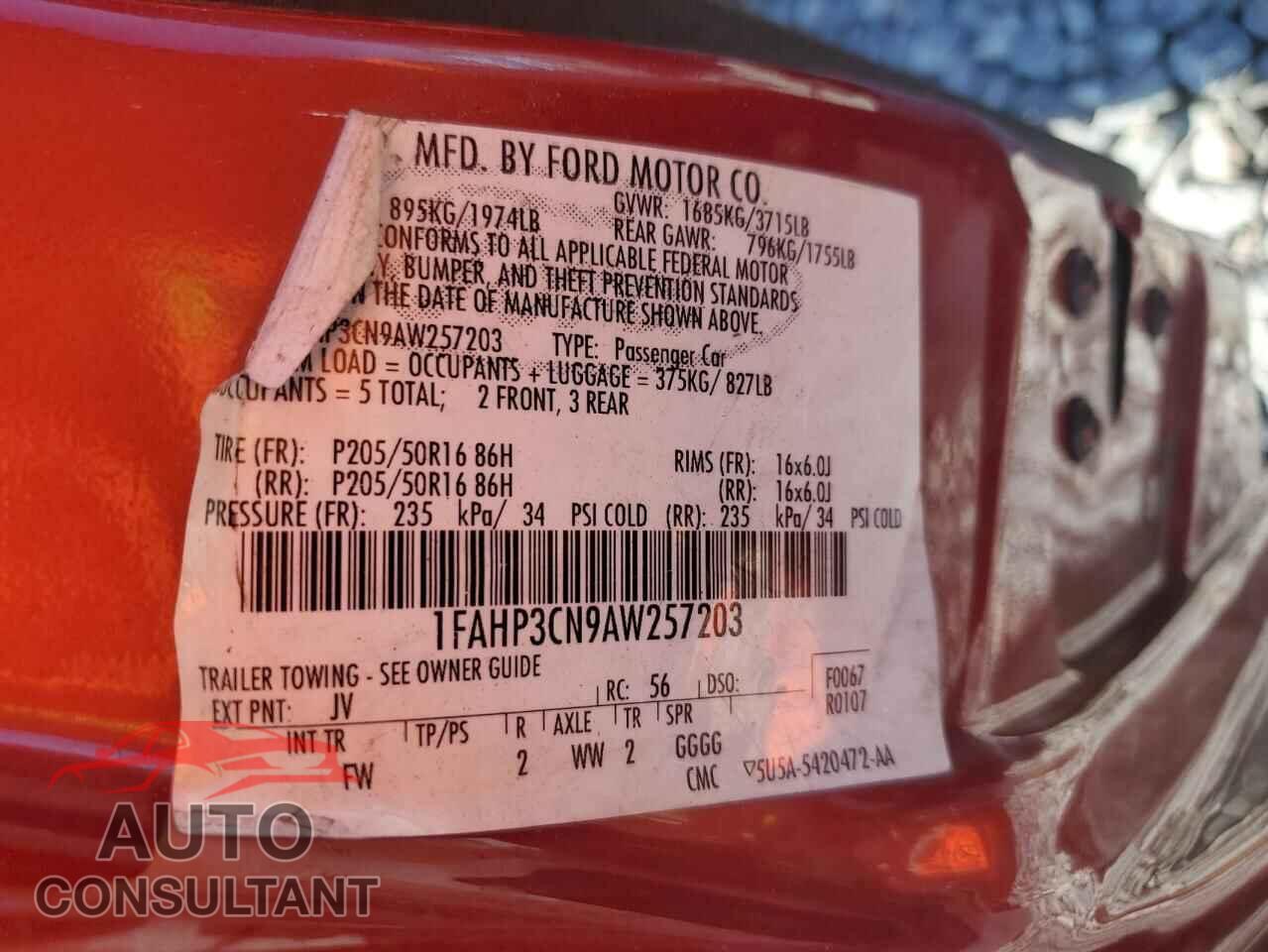 FORD FOCUS 2010 - 1FAHP3CN9AW257203