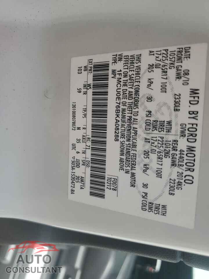 FORD ESCAPE 2011 - 1FMCU0E76BKA08288