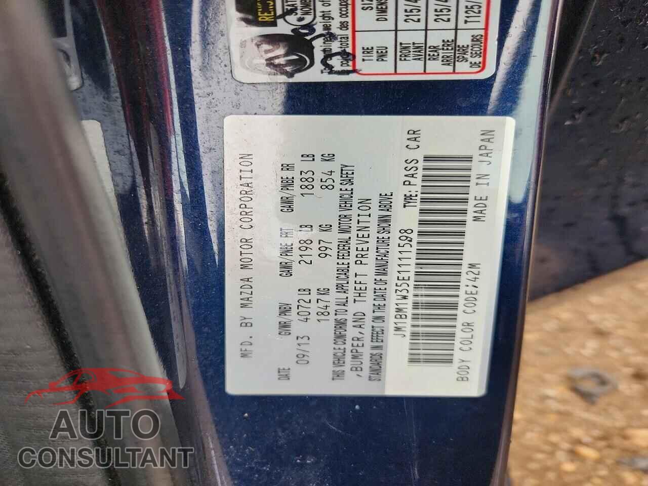 MAZDA 3 2014 - JM1BM1W35E1111598
