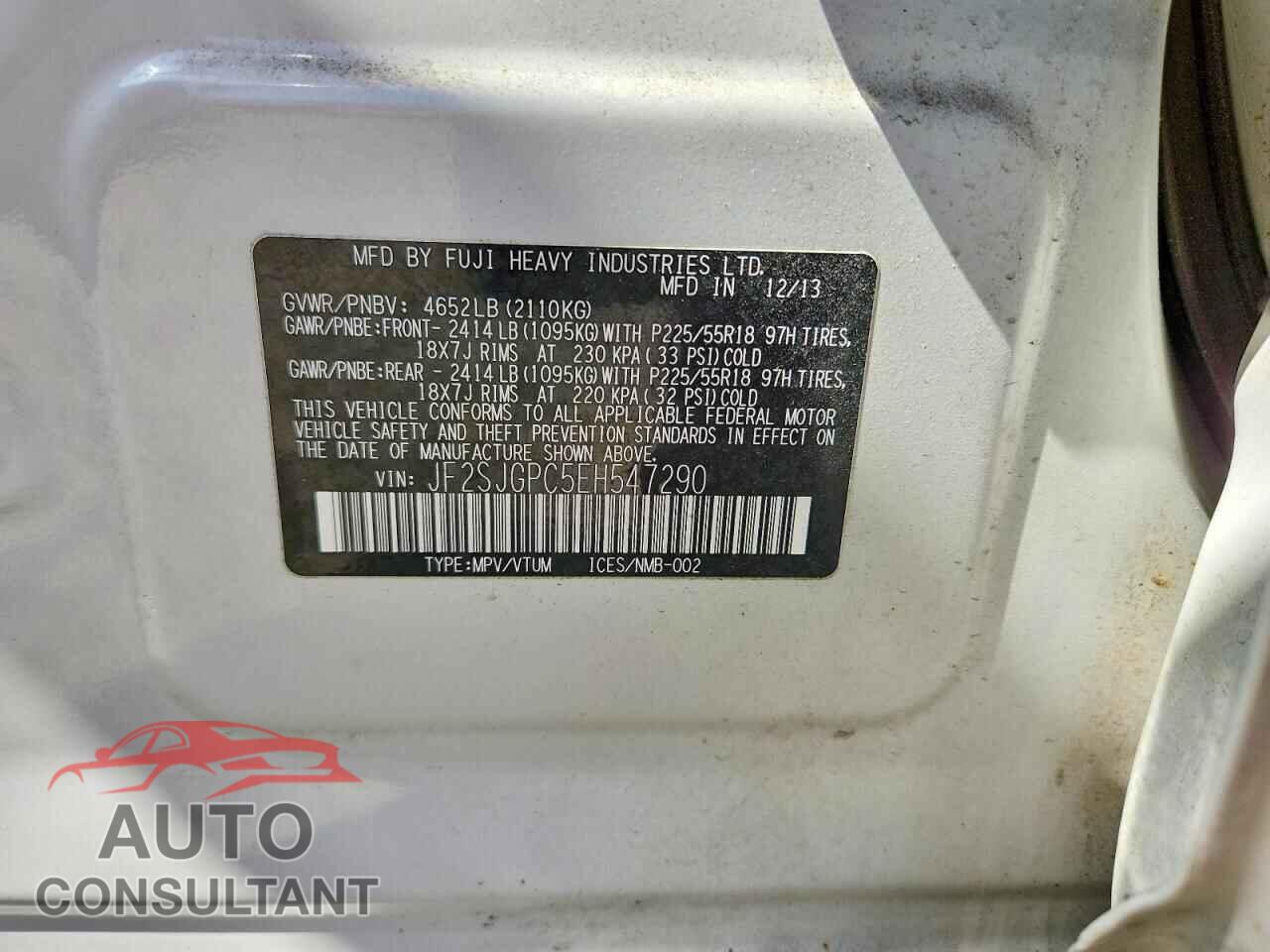 SUBARU FORESTER 2014 - JF2SJGPC5EH547290