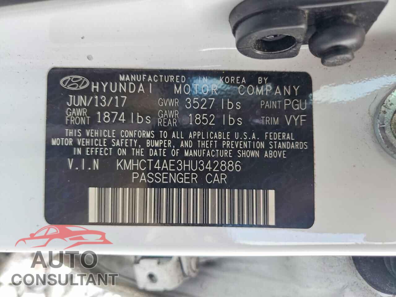 HYUNDAI ACCENT 2017 - KMHCT4AE3HU342886