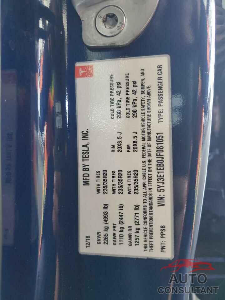 TESLA MODEL 3 2018 - 5YJ3E1EB0JF081051