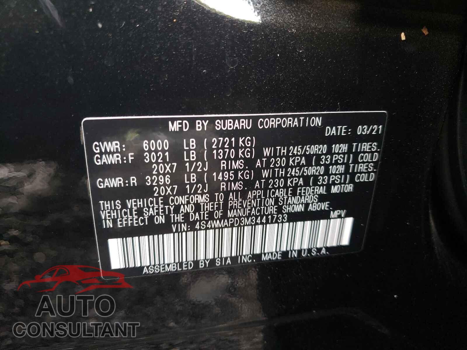 SUBARU ASCENT 2021 - 4S4WMAPD3M3441733