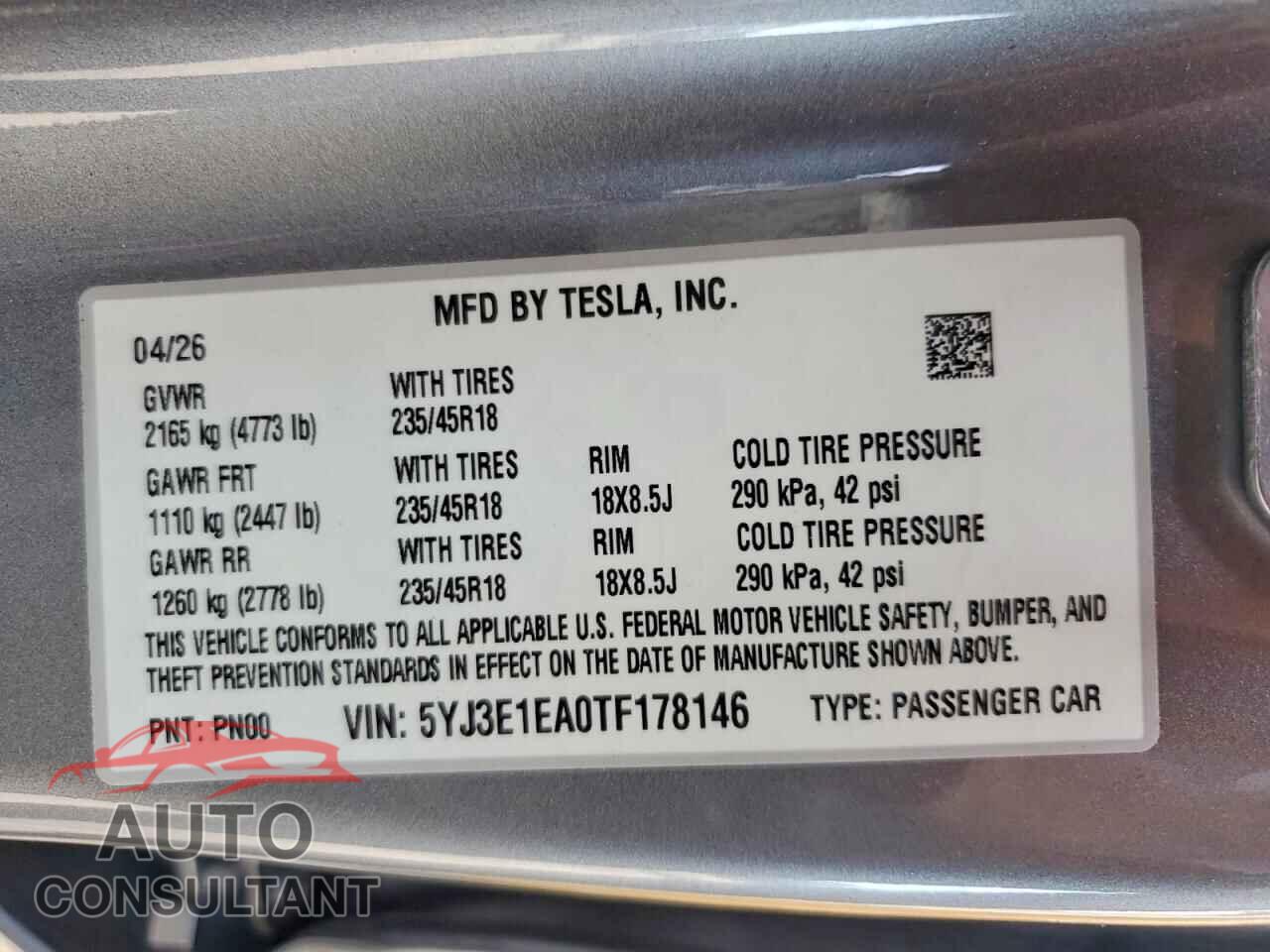 TESLA MODEL 3 2026 - 5YJ3E1EA0TF178146