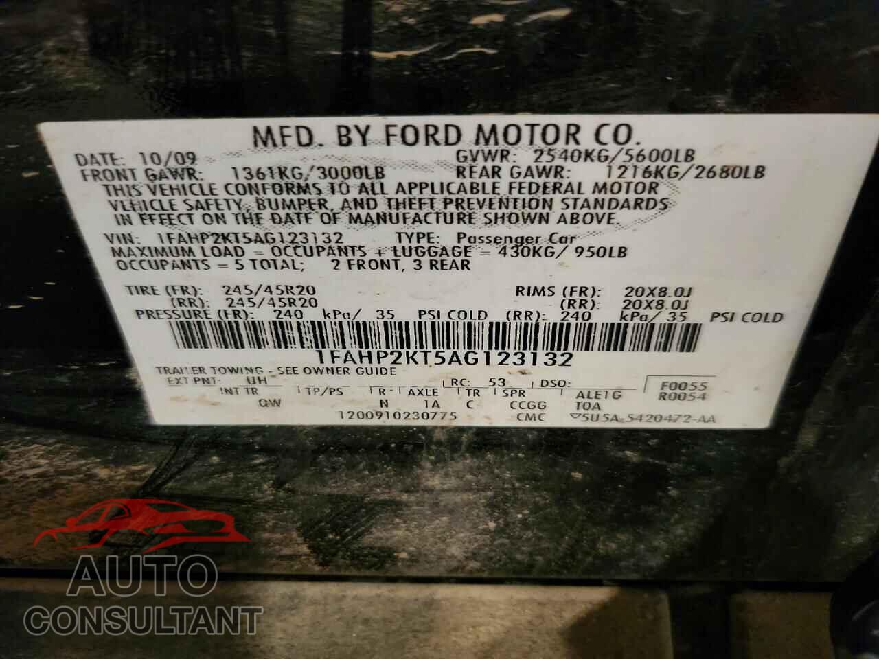 FORD TAURUS 2010 - 1FAHP2KT5AG123132