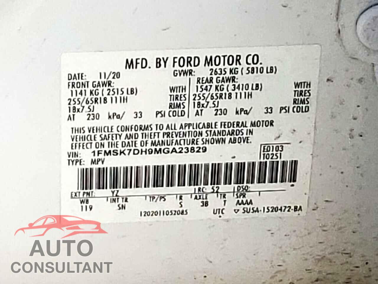 FORD EXPLORER 2021 - 1FMSK7DH9MGA23829