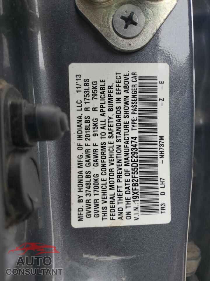 HONDA CIVIC 2013 - 19XFB2F55DE293474