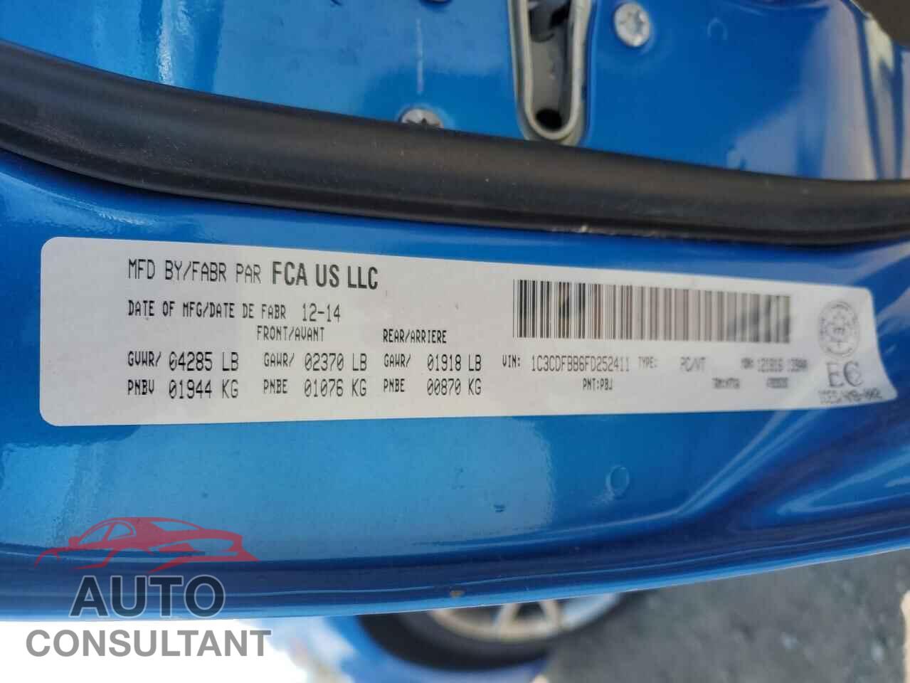 DODGE DART 2015 - 1C3CDFBB6FD252411