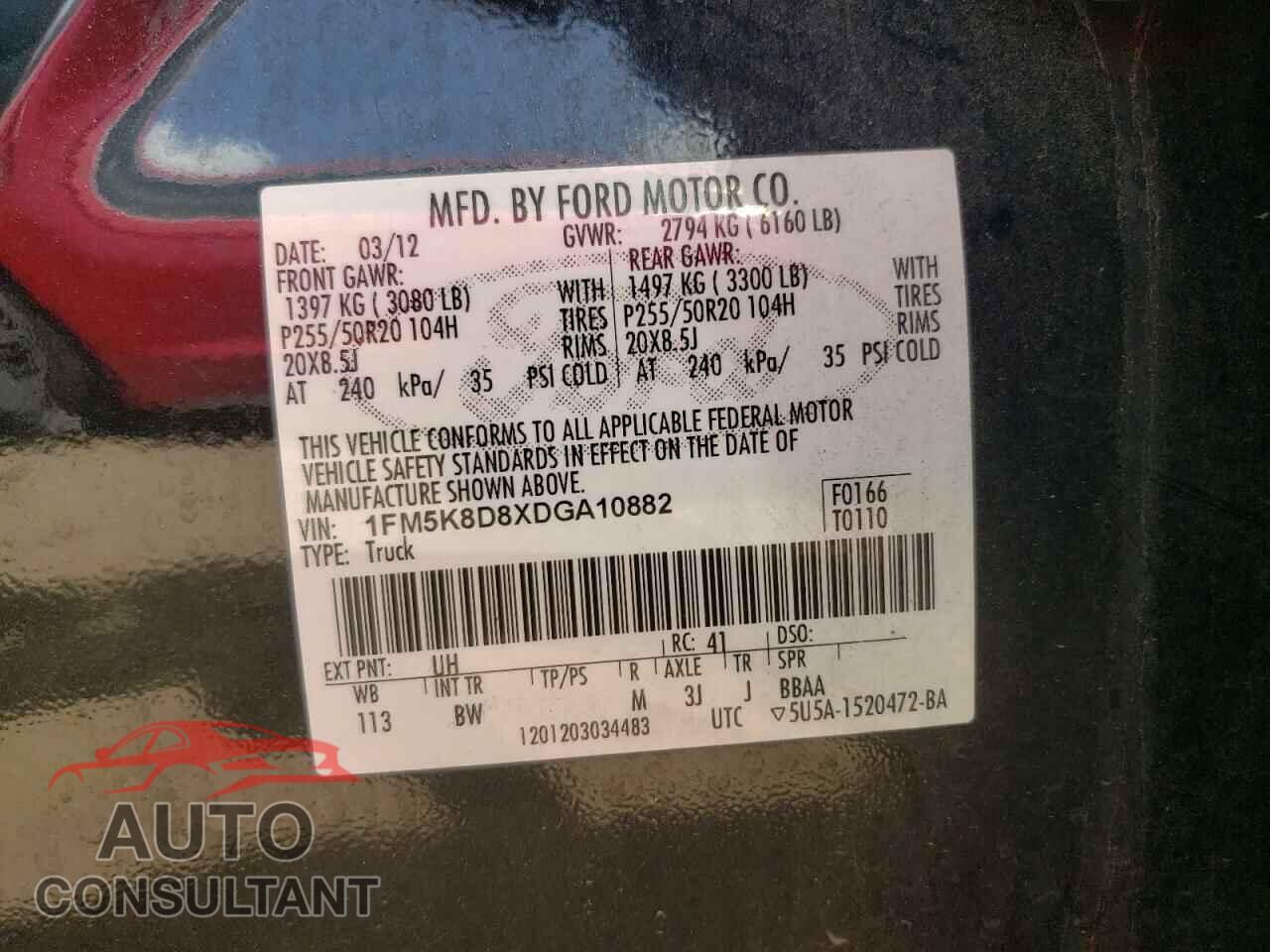 FORD EXPLORER 2013 - 1FM5K8D8XDGA10882