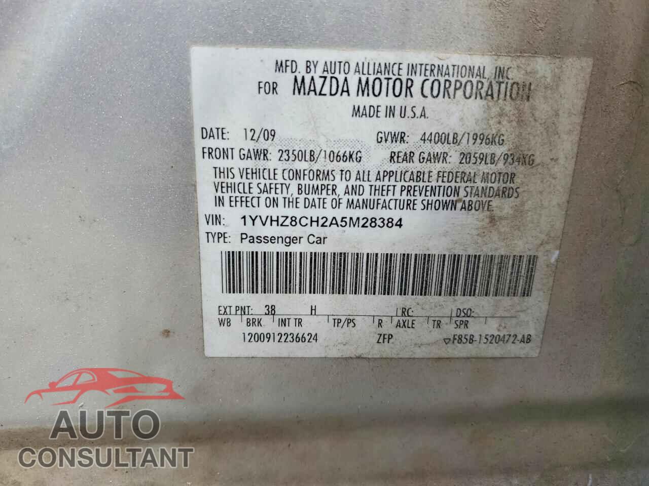 MAZDA 6 2010 - 1YVHZ8CH2A5M28384