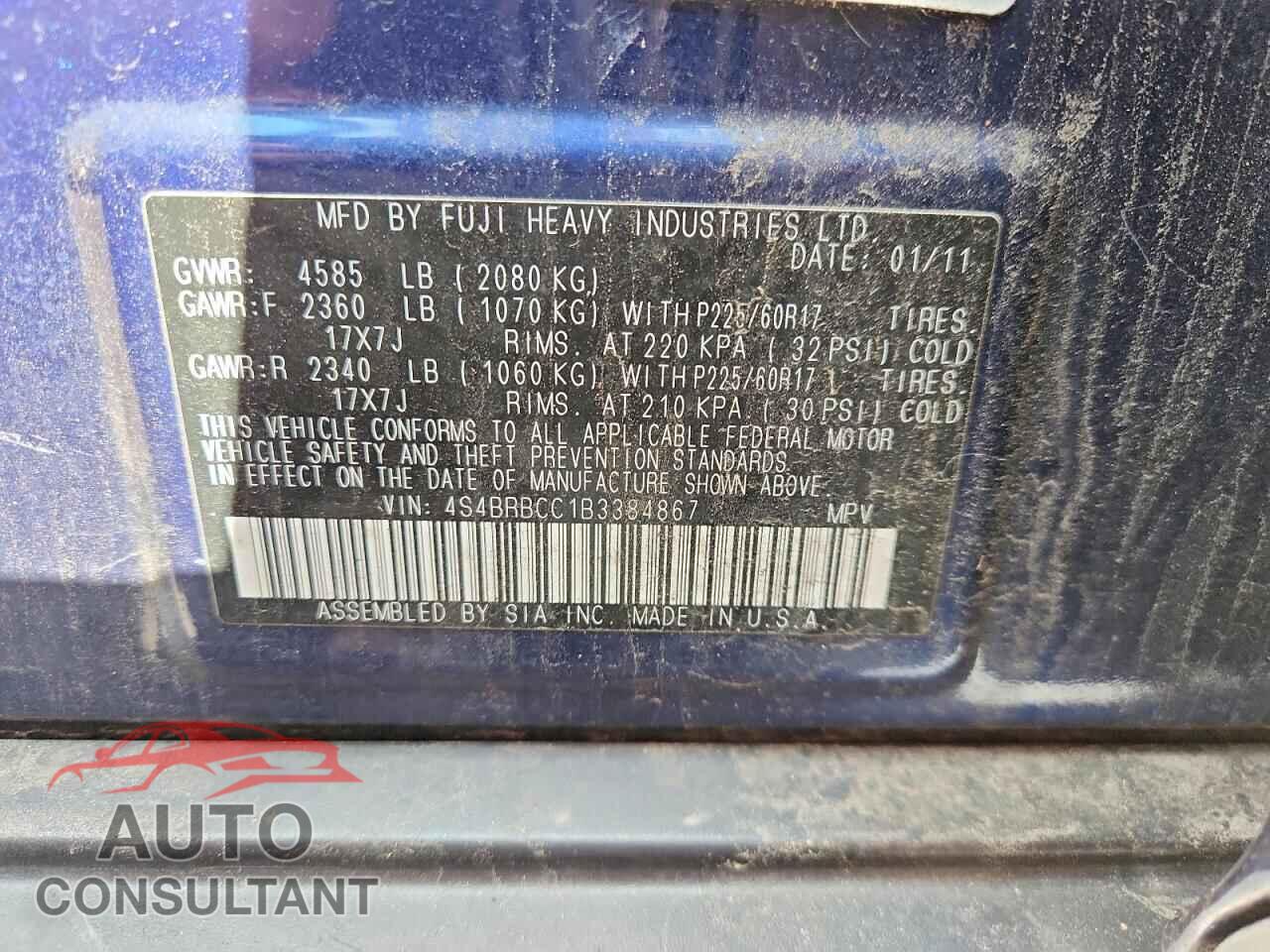 SUBARU OUTBACK 2011 - 4S4BRBCC1B3384867