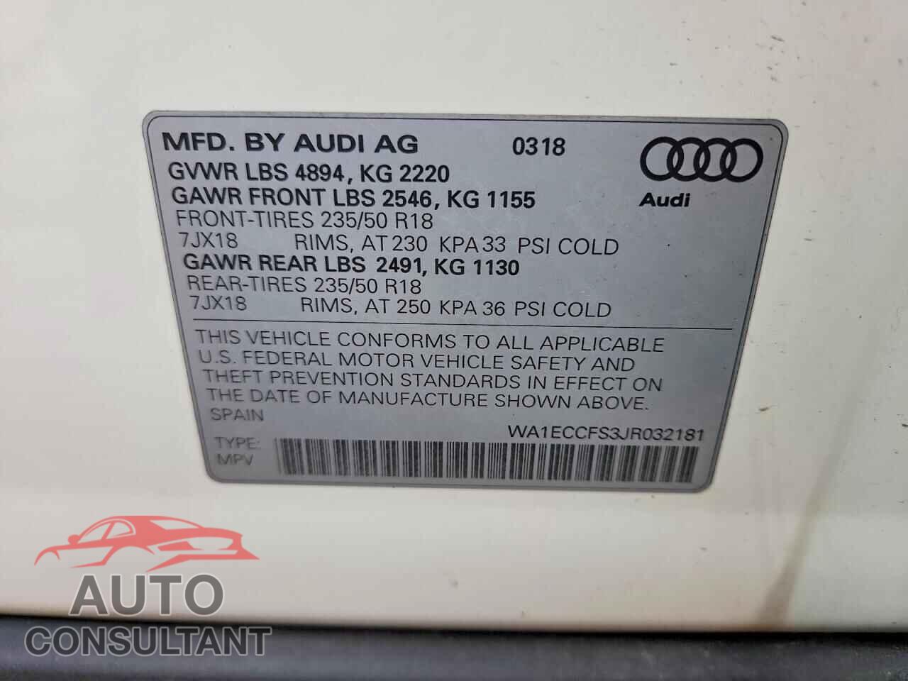 AUDI Q3 2018 - WA1ECCFS3JR032181