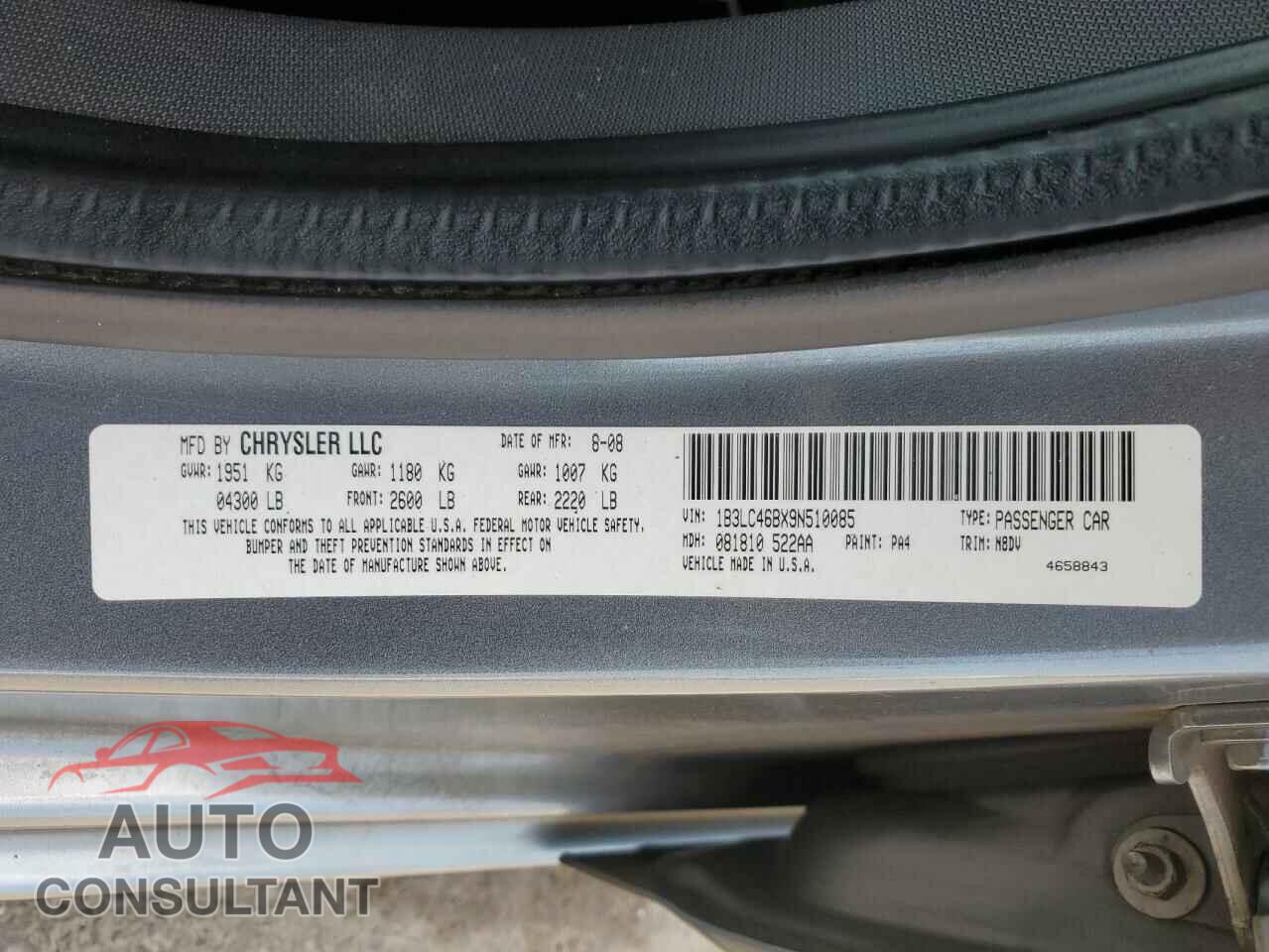 DODGE AVENGER 2009 - 1B3LC46BX9N510085