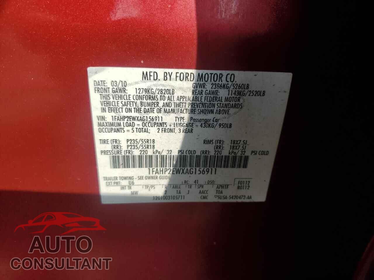 FORD TAURUS 2010 - 1FAHP2EWXAG156911