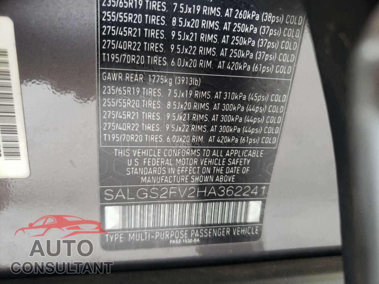 LAND ROVER RANGEROVER 2017 - SALGS2FV2HA362241