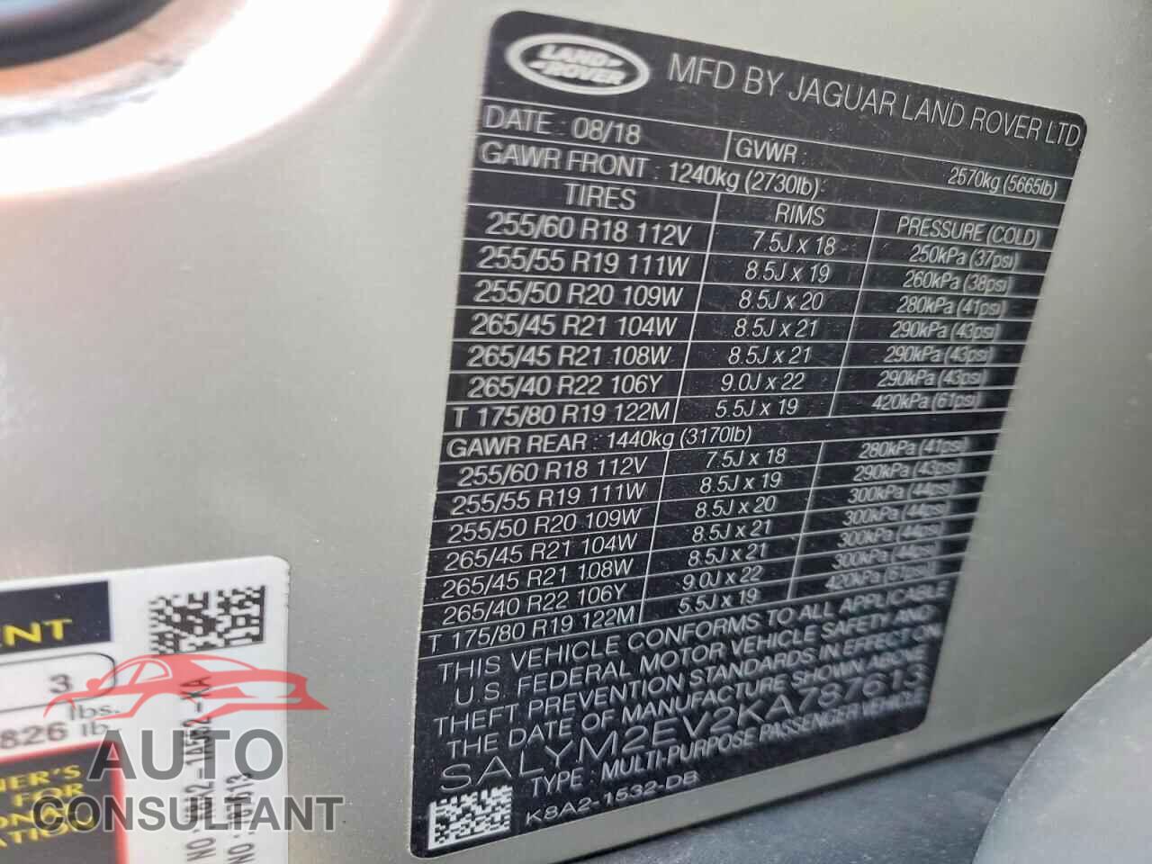 LAND ROVER RANGEROVER 2019 - SALYM2EV2KA787613